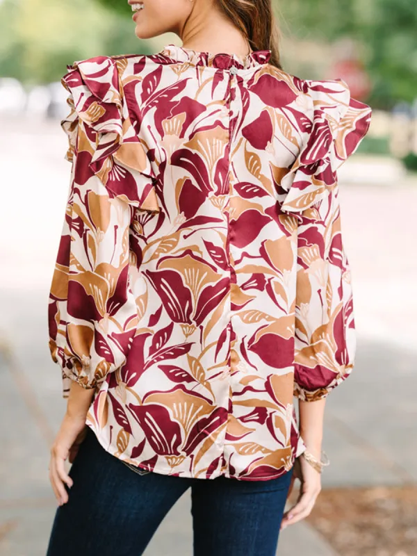 Wine Red Floral Blouse