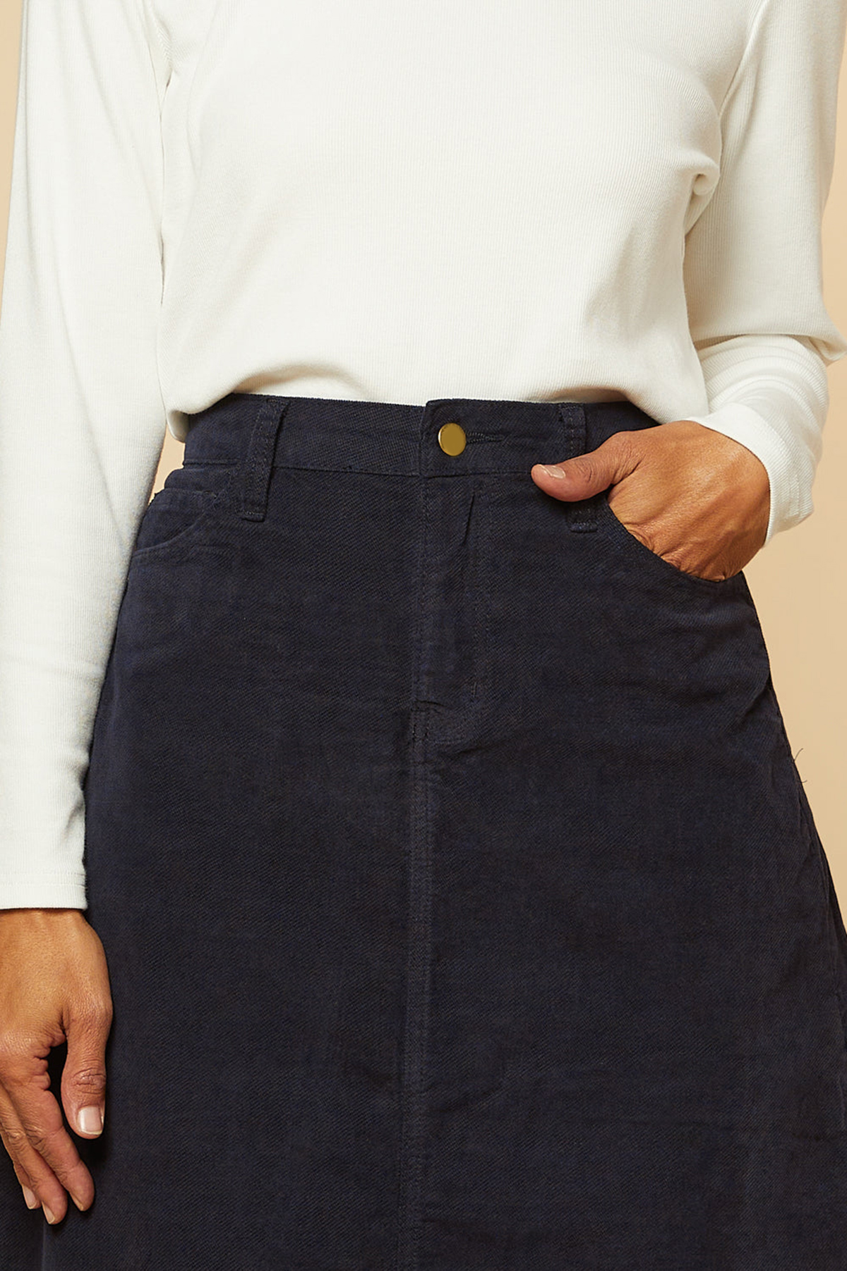 Adrift A-Line Brushed Cotton Skirt in Navy