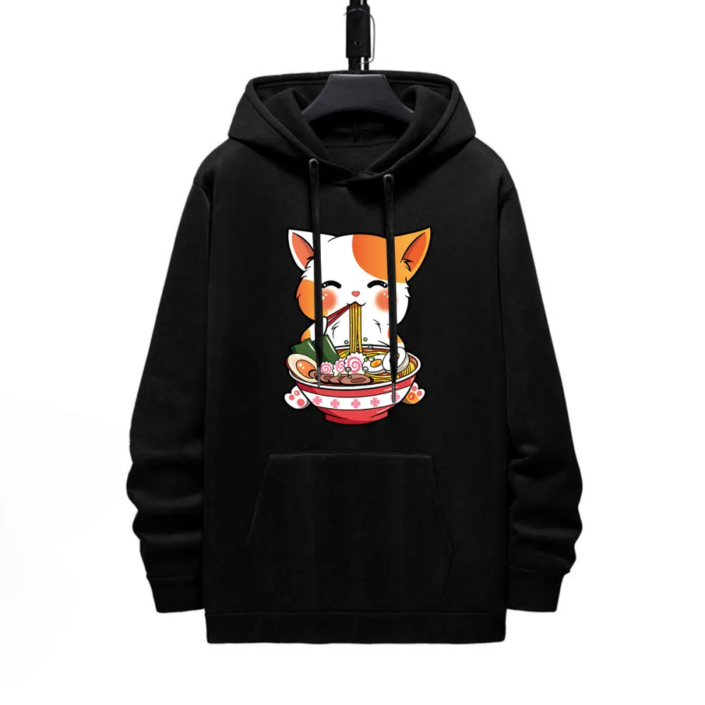 CAT EATING PATTERN PRINTED HOODIE