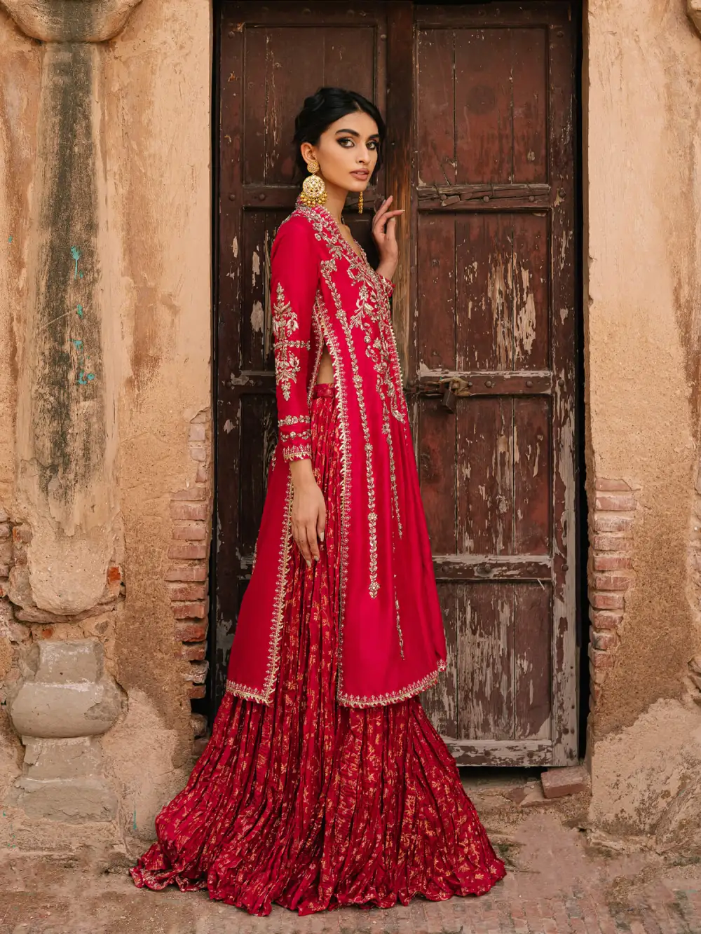 ANAM KURTA W/ CRUSHED LEHENGA