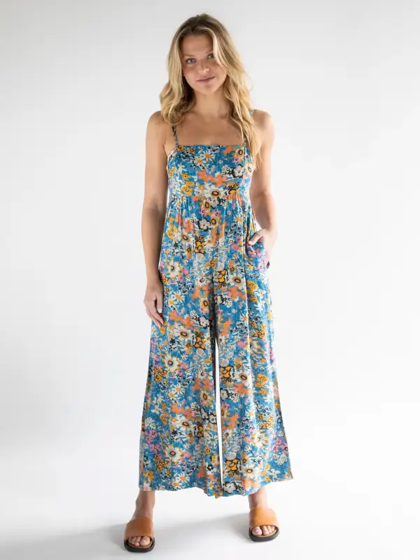 Bailey Jumpsuit - Blue Tan Floral