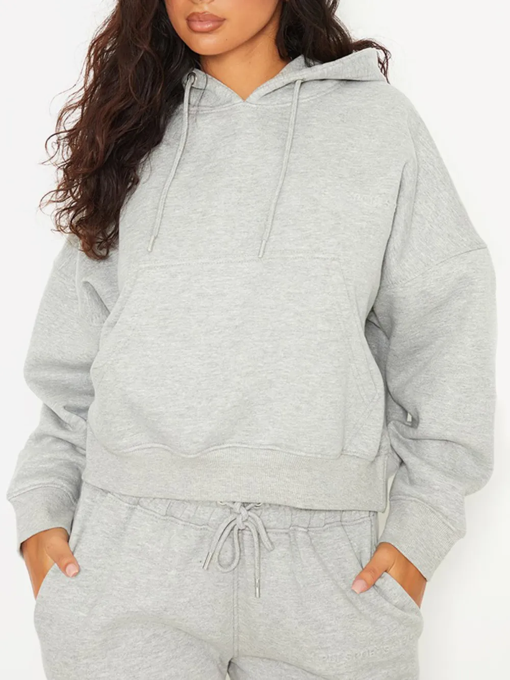 Grey Embossed Detail Hoodie