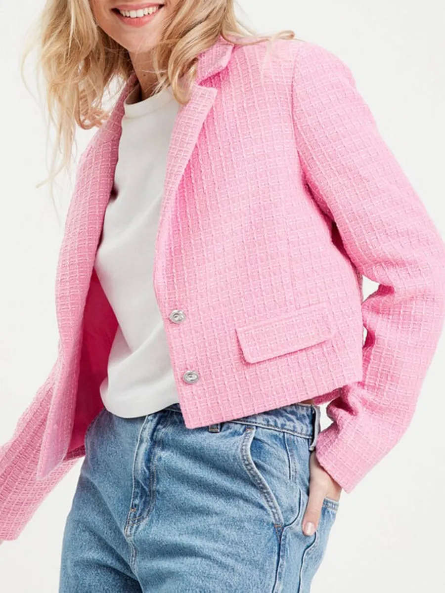 Veste droite boutonnée rose clair femme