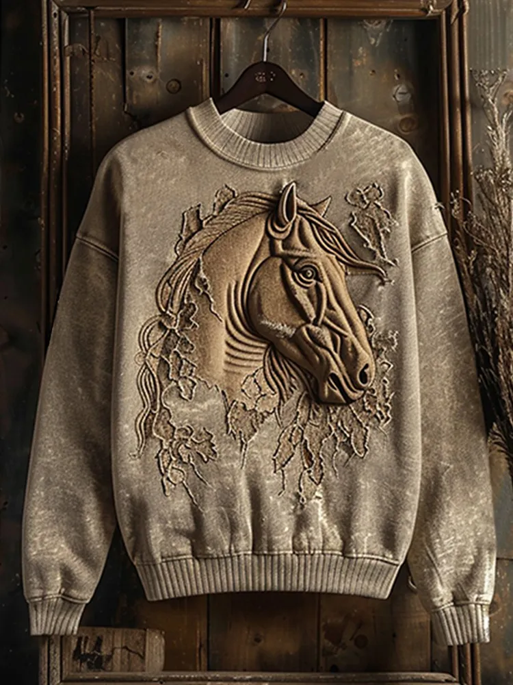 Vintage Western Horse Print Casual Sweatshirt