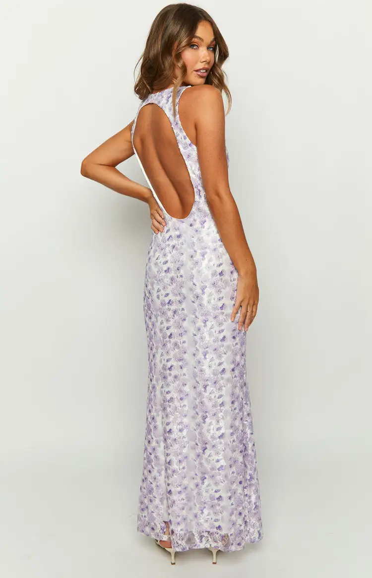 Farida Purple Lace Maxi Dress