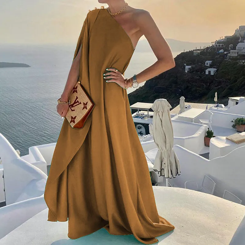 Women Summer One Shoulder Long Dress