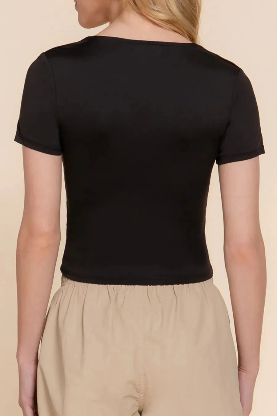 Basic Short Sleeve Square Neck Double Layer Crop Top