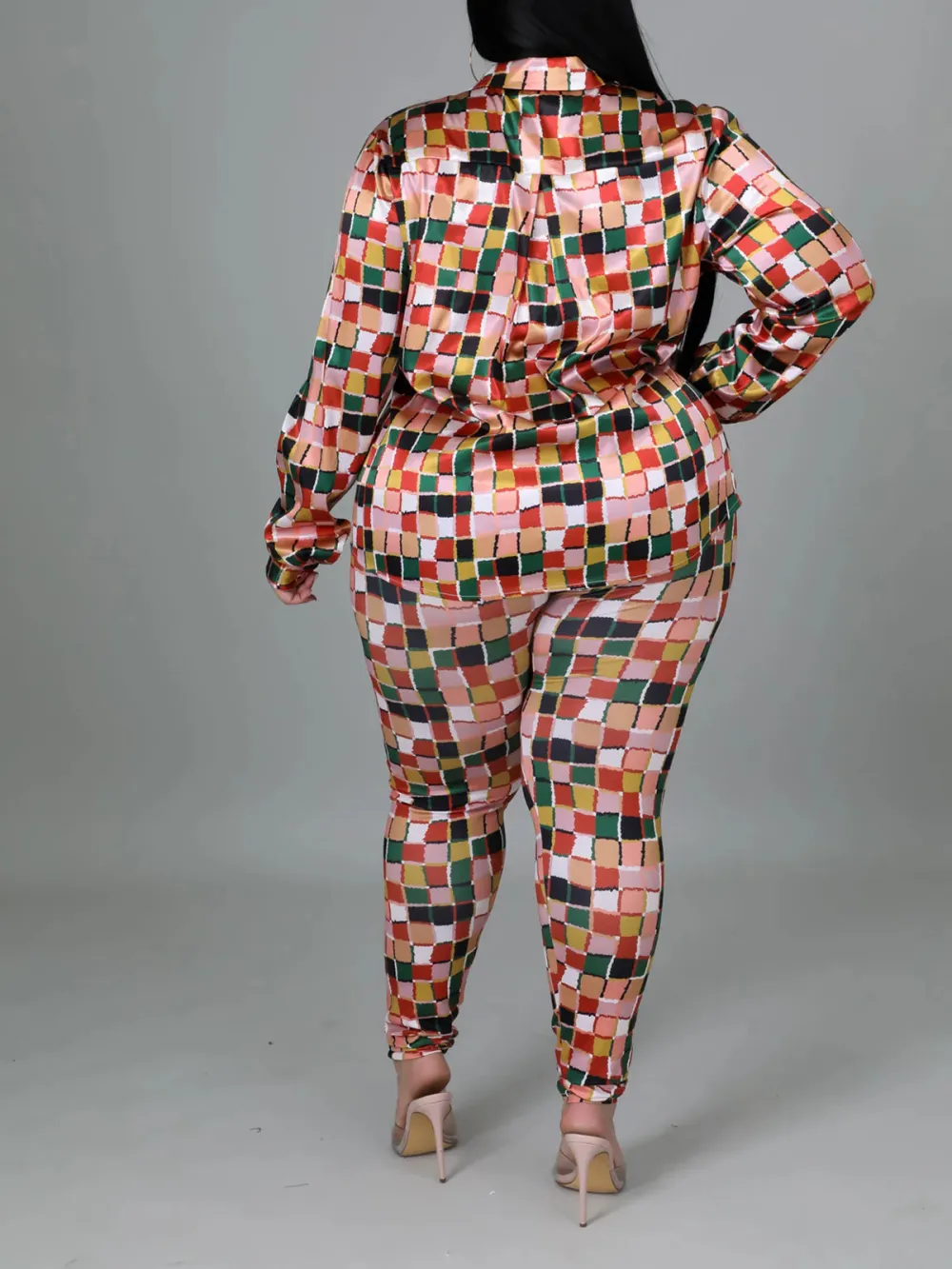 Plus-Size Women'S Fashion Colorful Plaid Suit