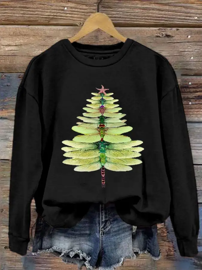 Women's Christmas Dragonfly Tree Sweatshirt