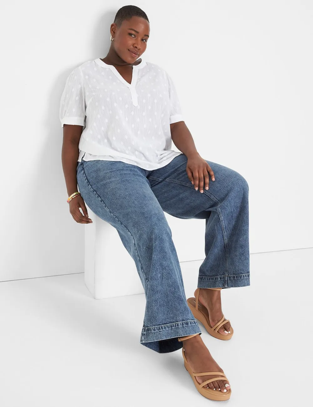 Split-Neck Jacquard Popover Blouse