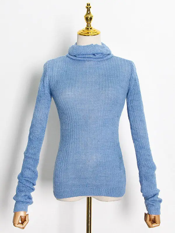 Simple Solid Color High-Neck Long Sleeves Knitwear