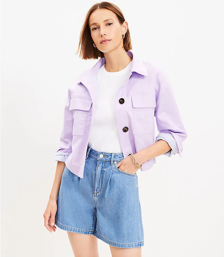 Linen Cotton Cropped Patch Pocket Jacket