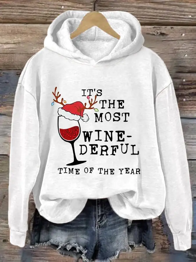 Women's Funny It‘s The Most Wine-Derful Time Of The Year Christmas Casual Hoodie