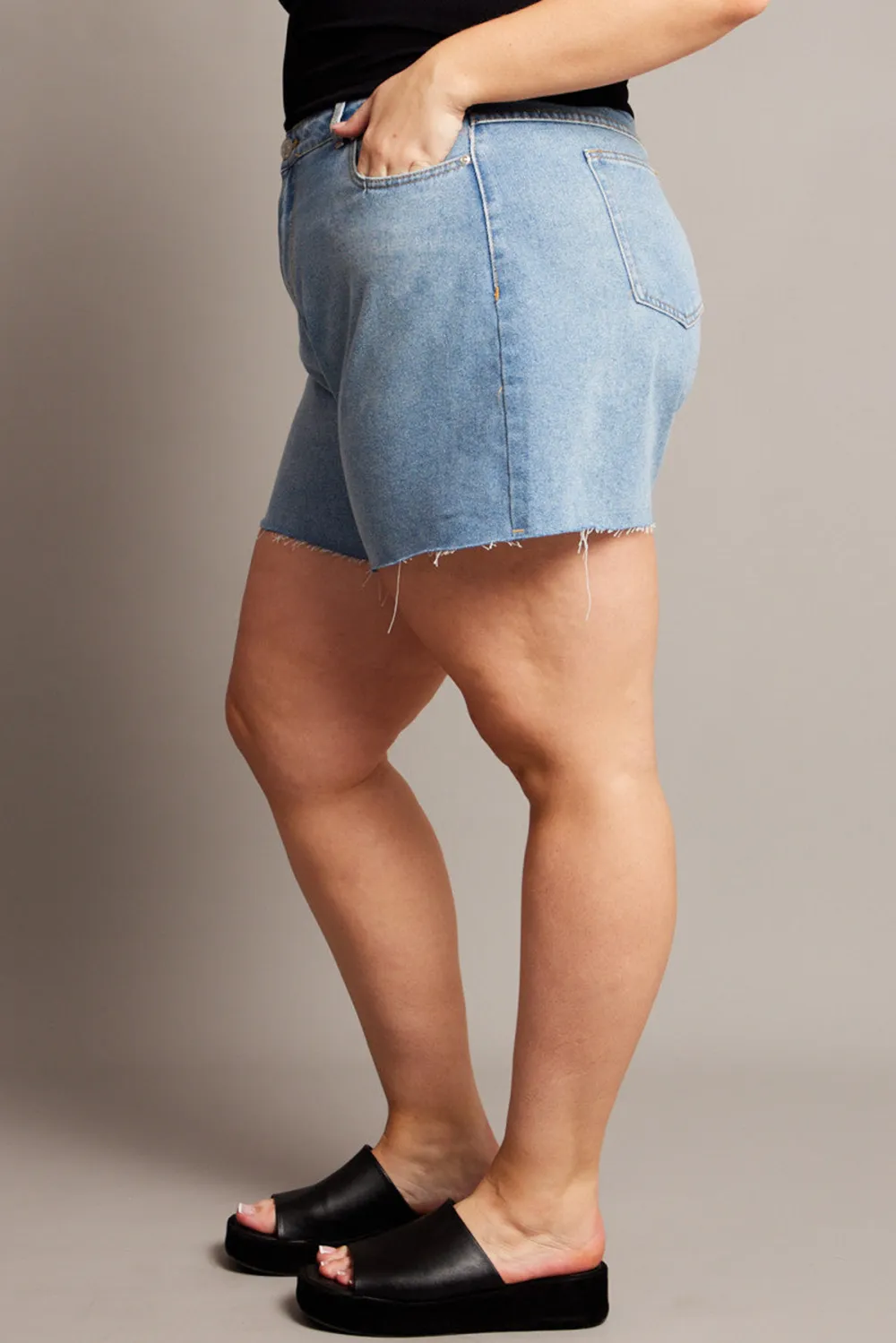 Denim Cargo Shorts High Rise