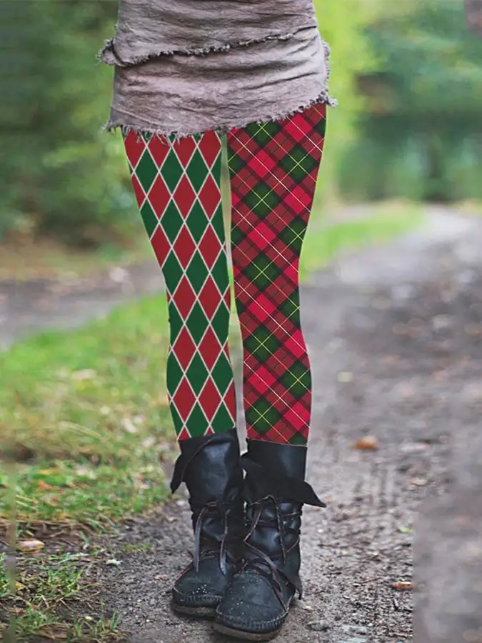 Women's Christmas plaid casual leggings