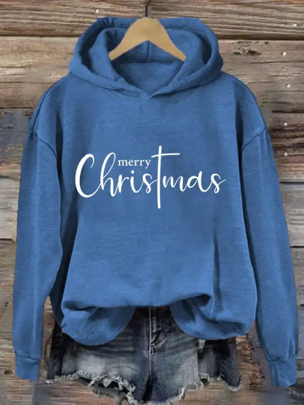 Women's Merry Christmas Cross Print Casual Hooded Sweatshirt