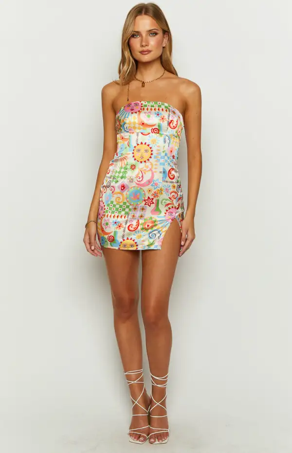 Lauren Summer Print Strapless Mini Dress