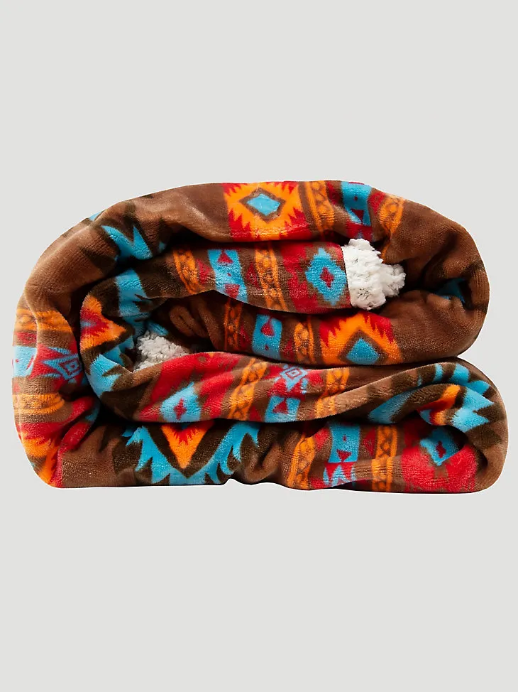 WRANGLER SOUTHWESTERN HORIZON SHERPA FLEECE THROW BLANKET IN MULTI