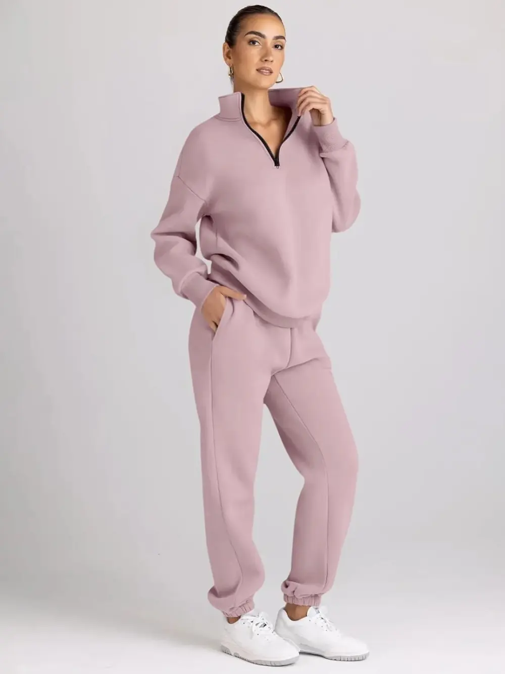 2 Piece Sweatsuits Long Sleeve Half Zip Pullover and Baggy Sweatpants