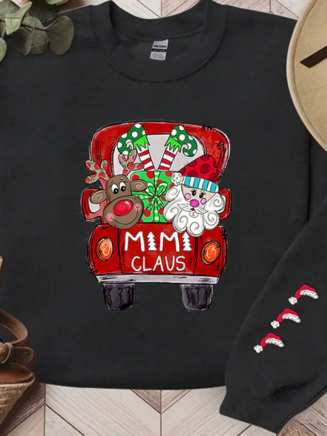 Women'S Casual Mimi, Grandma Claus Printed Long Sleeve Sweatshirt