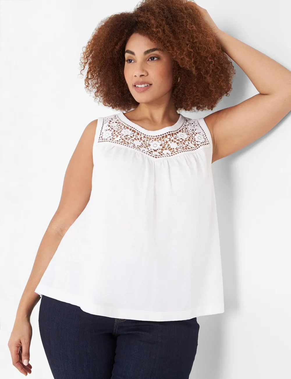 Swing Lace-Yoke Tank Top