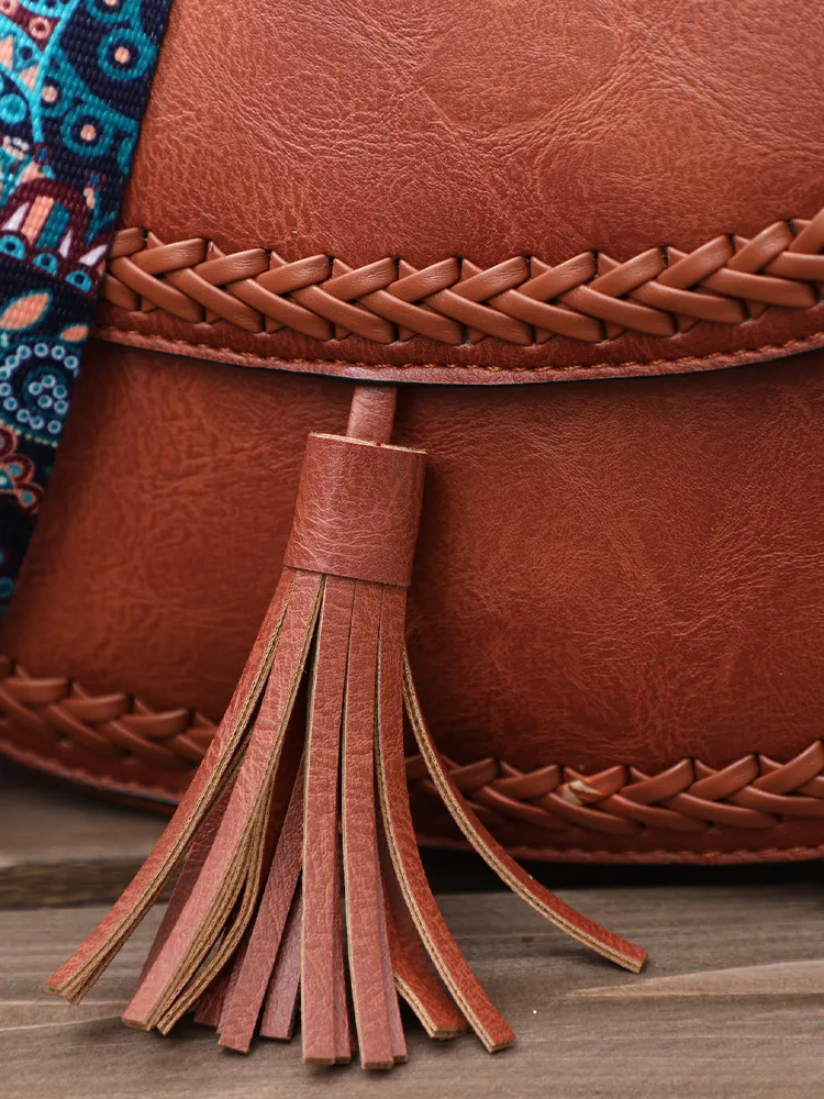 Handwoven Vintage Leather Tassel Bag