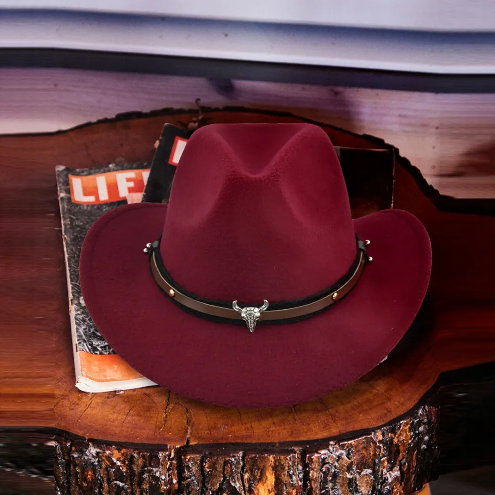 Western Ethnic Cowboy Leather Bull Head Hat