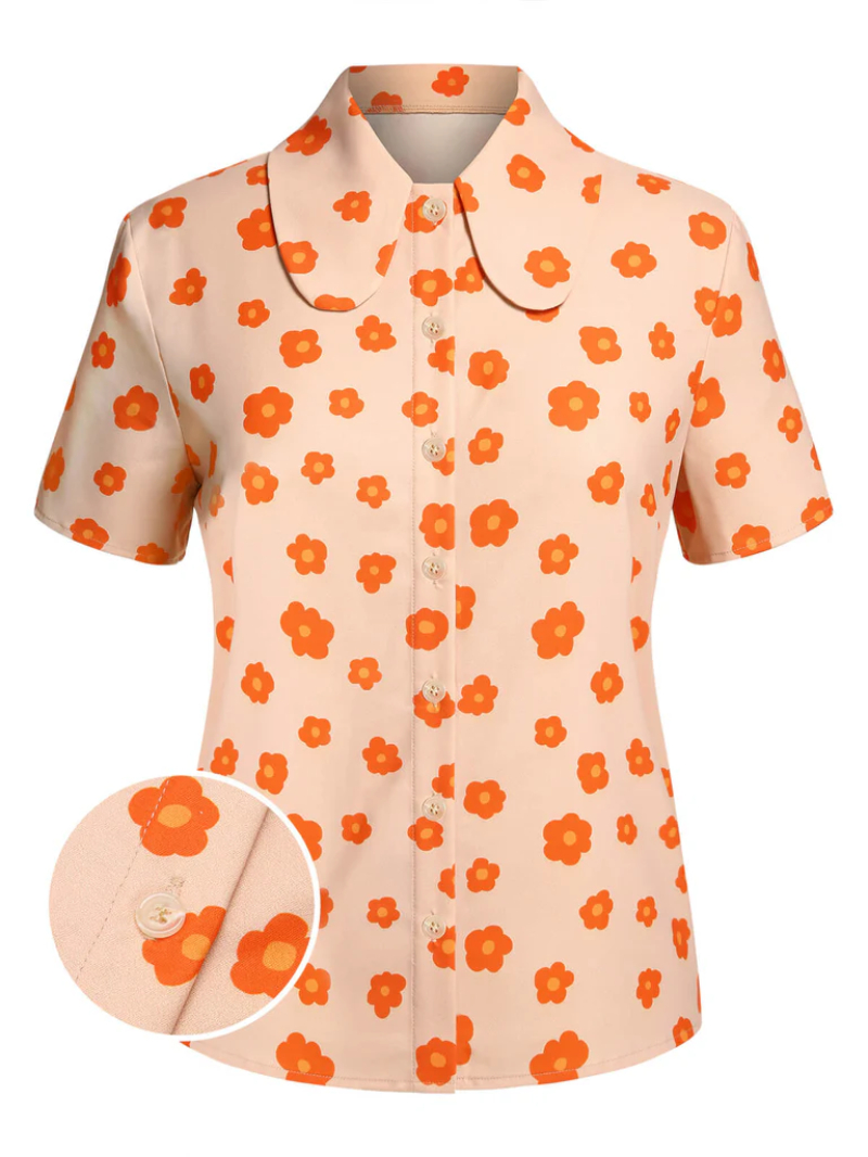 ORANGE 1960S FLORAL SHORT SLEEVES SHIRT