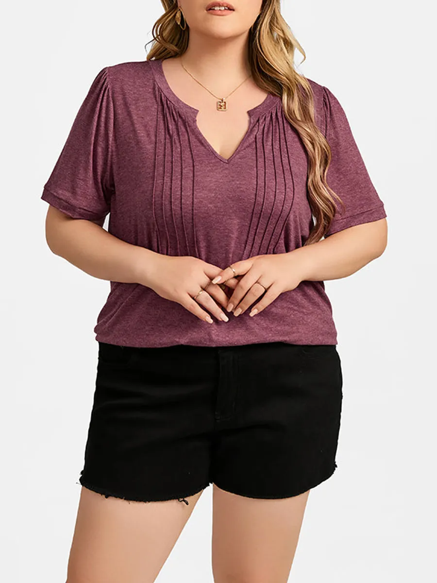 Plus Ruched V-Neck Ruffle Sleeve Tee