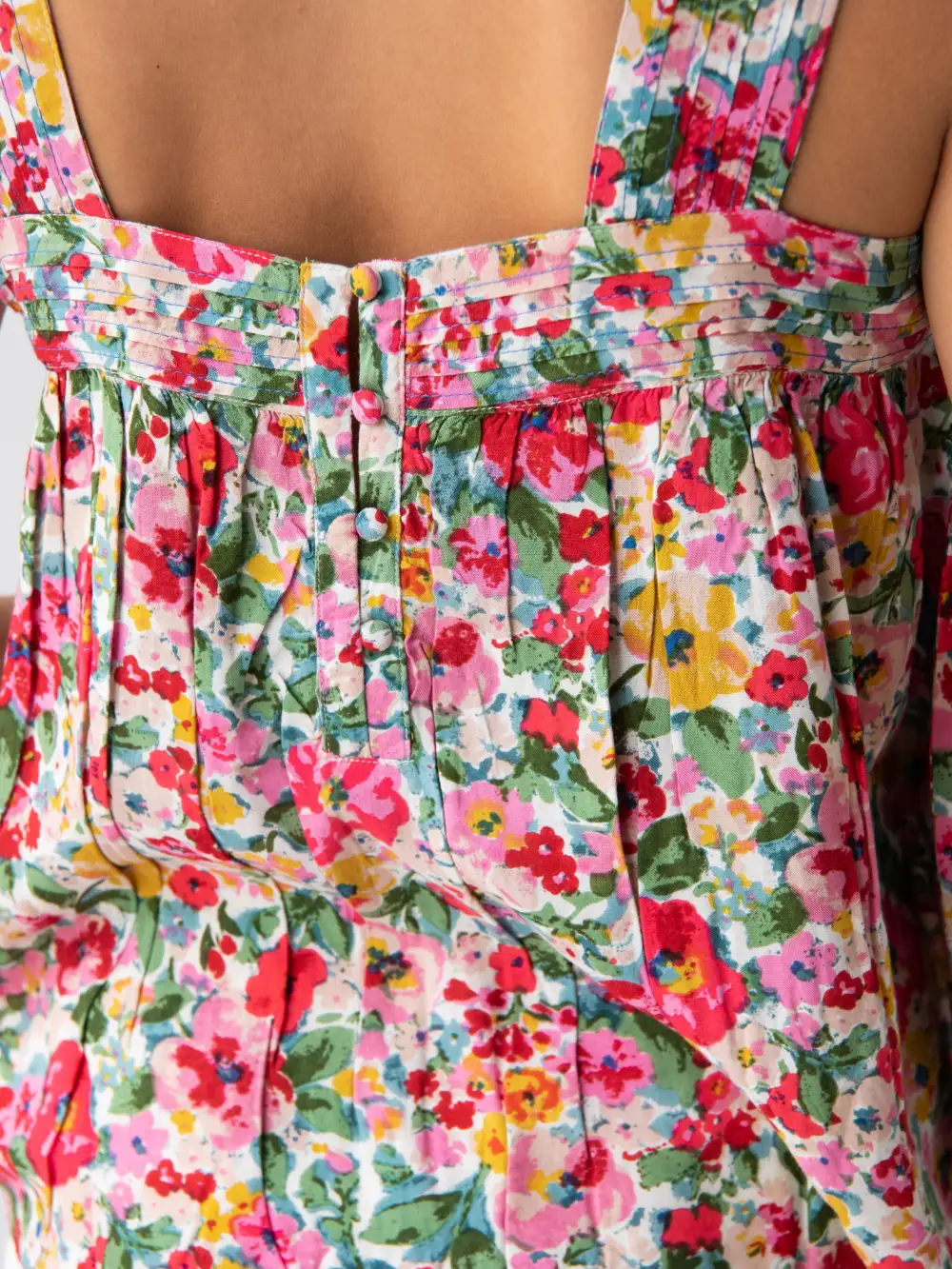 Kate Pleated Tank Top - Bright Pink Floral