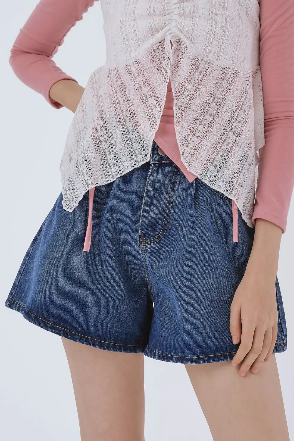 Zoe Pintucked Denim Shorts