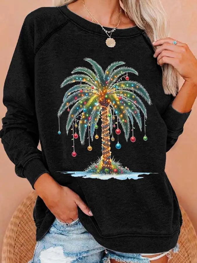 Women'S Christmas Palm Tree Print Casual Sweatshirt