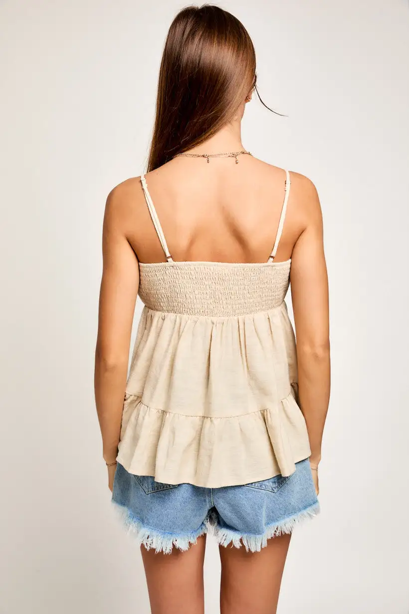 Shirred Neck Tiered Flare Top