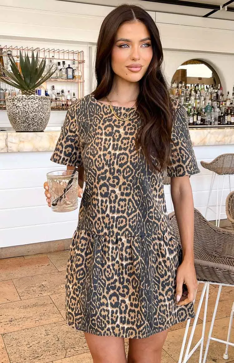 Amee Leopard Print Denim Mini Dress