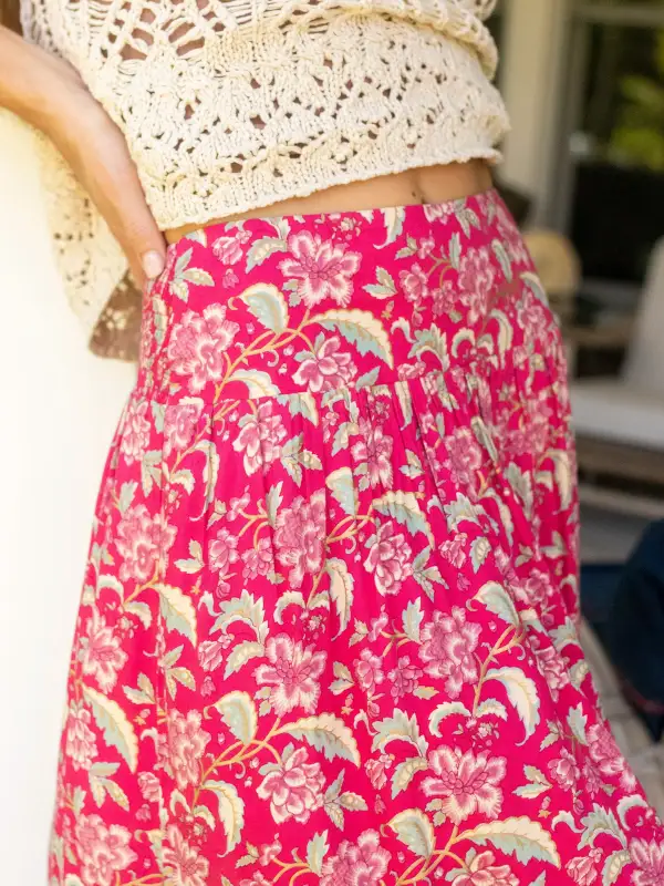 Lisa Maxi Skirt - Fuchsia Light Pink Floral