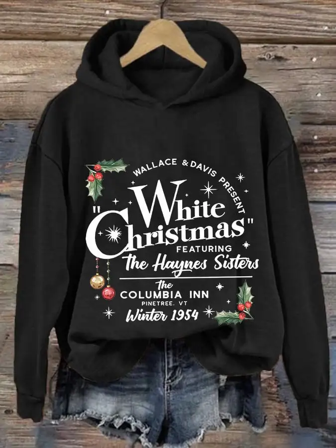 Women's White Christmas Print Casual Hoodie