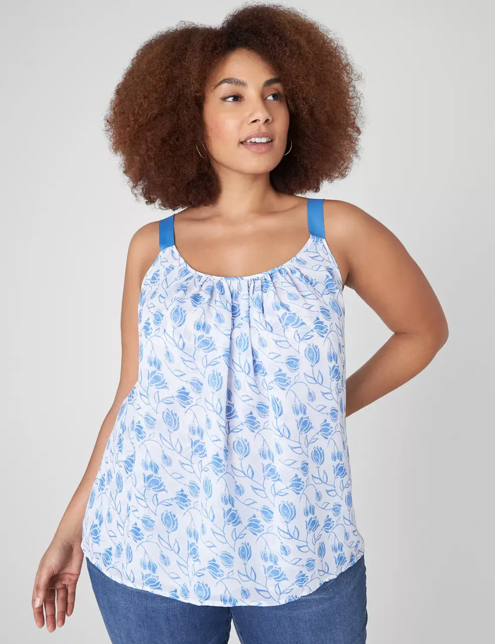 Shirttail Hem Cami With Grosgrain Ribbon Straps