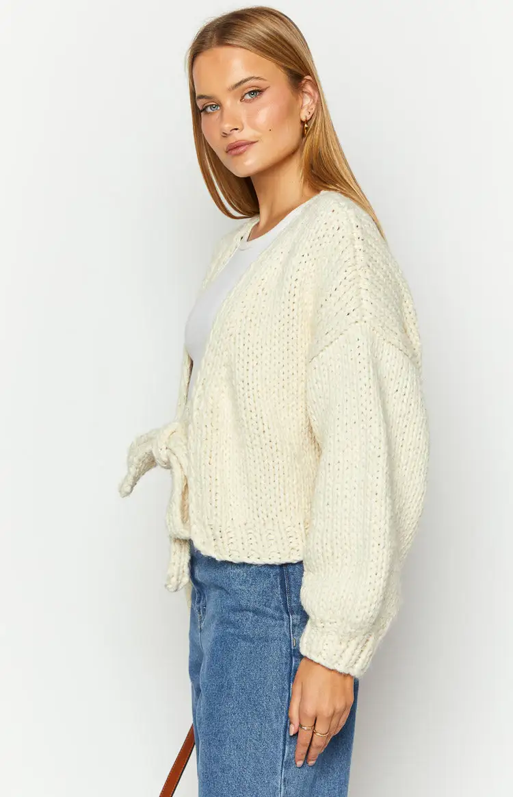 Holiday Cream Tie Up Knit Cardigan