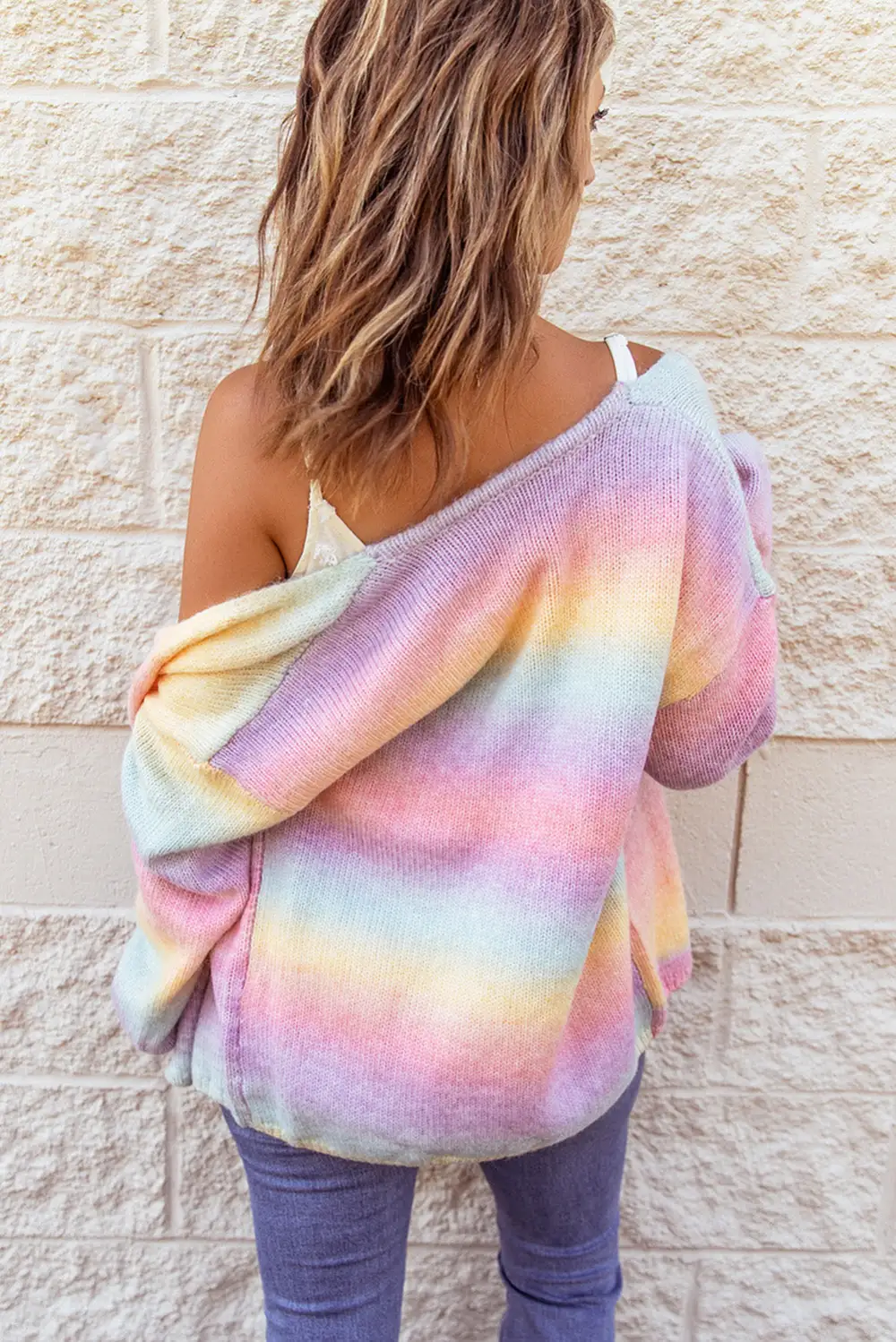 Multicolor Ombre Tie-Dye Drop Shoulder Cardigan