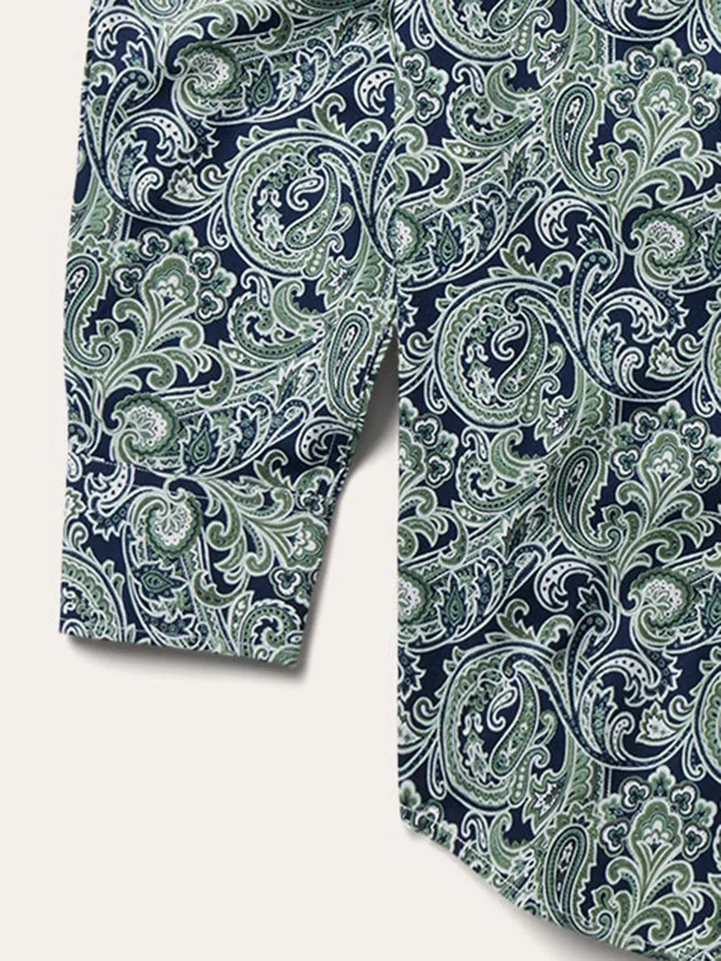 Men's Printed Western Green Shirt