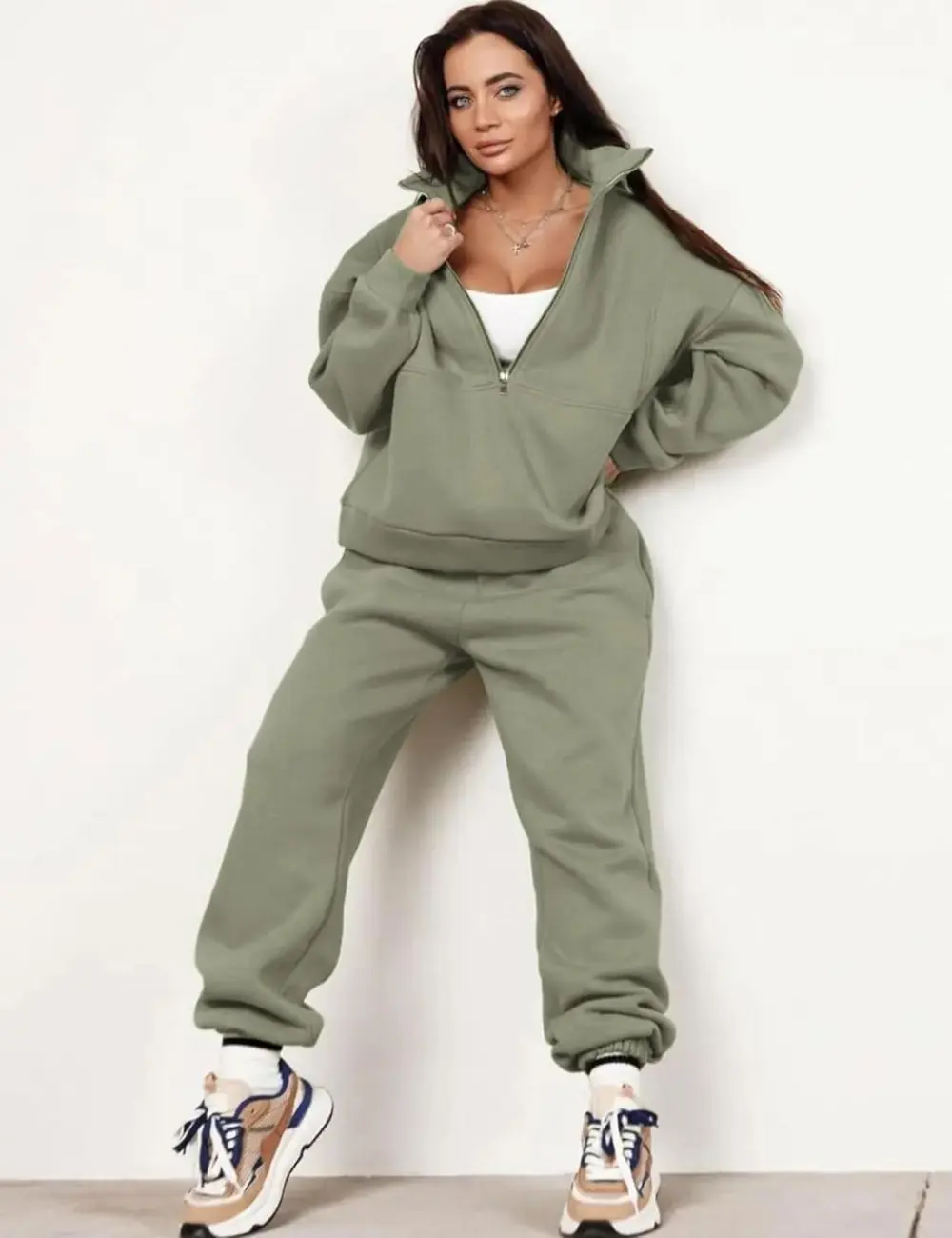 2 Piece Half Zip Sweatsuits Fleece Sweatshirt and Joggers Set Tracksuit