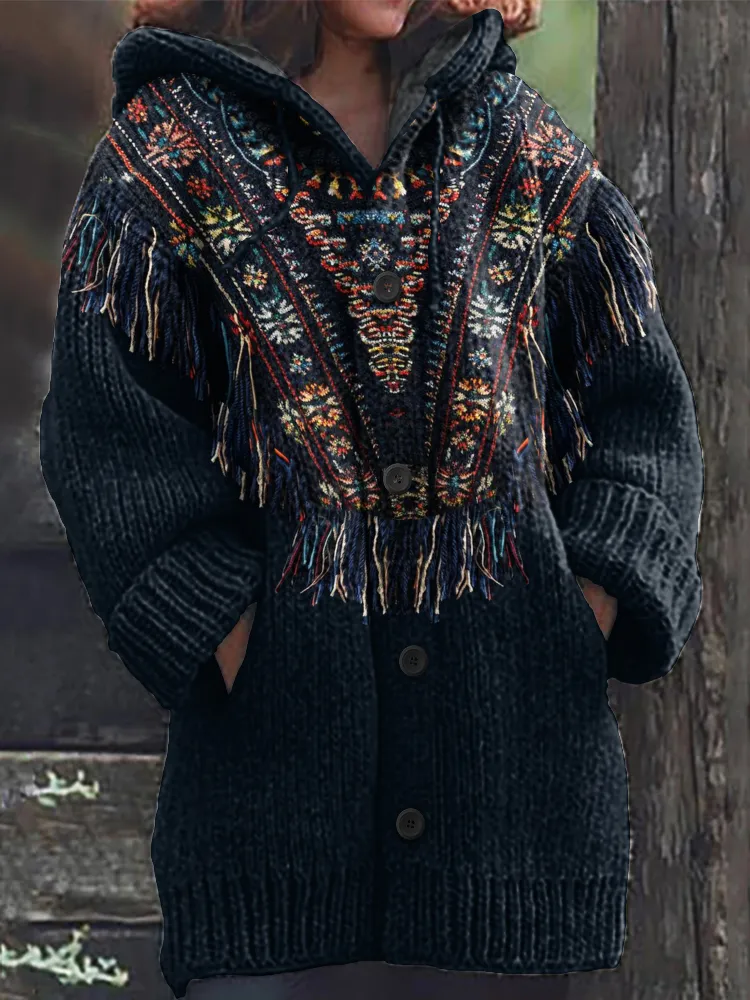 Women's Western Tribal Cozy Hooded Cardigan