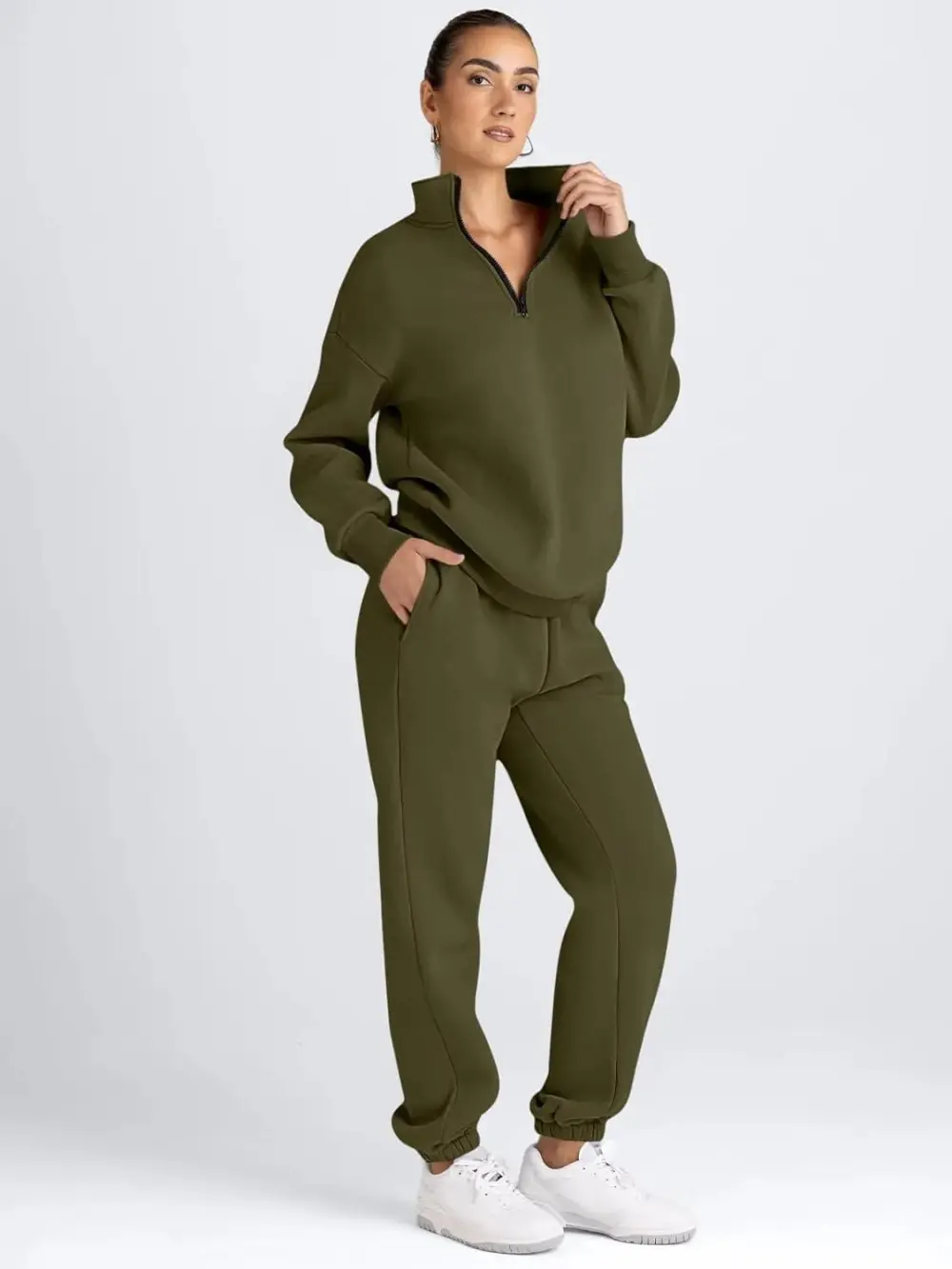 2 Piece Sweatsuits Long Sleeve Half Zip Pullover and Baggy Sweatpants