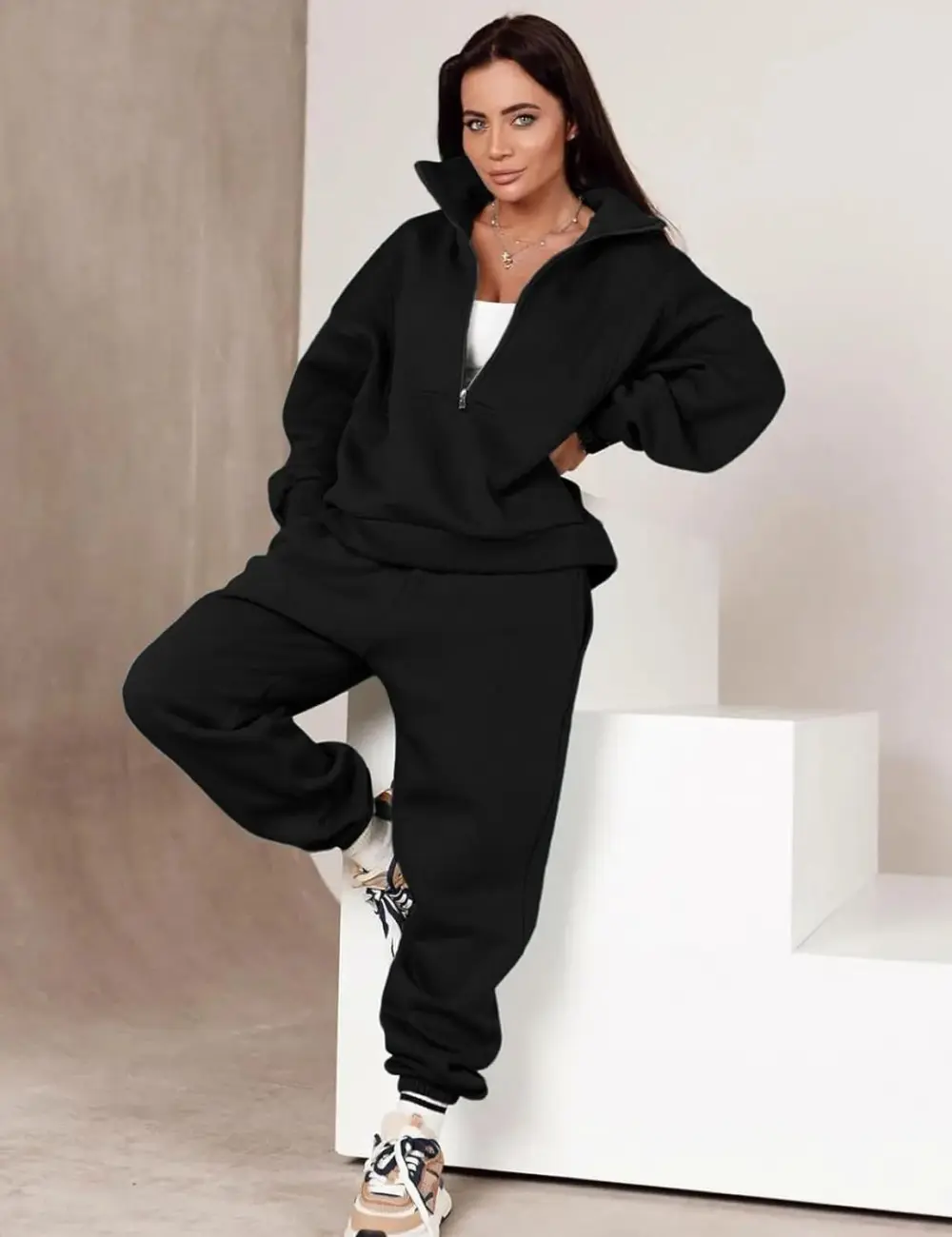 2 Piece Half Zip Sweatsuits Fleece Sweatshirt and Joggers Set Tracksuit