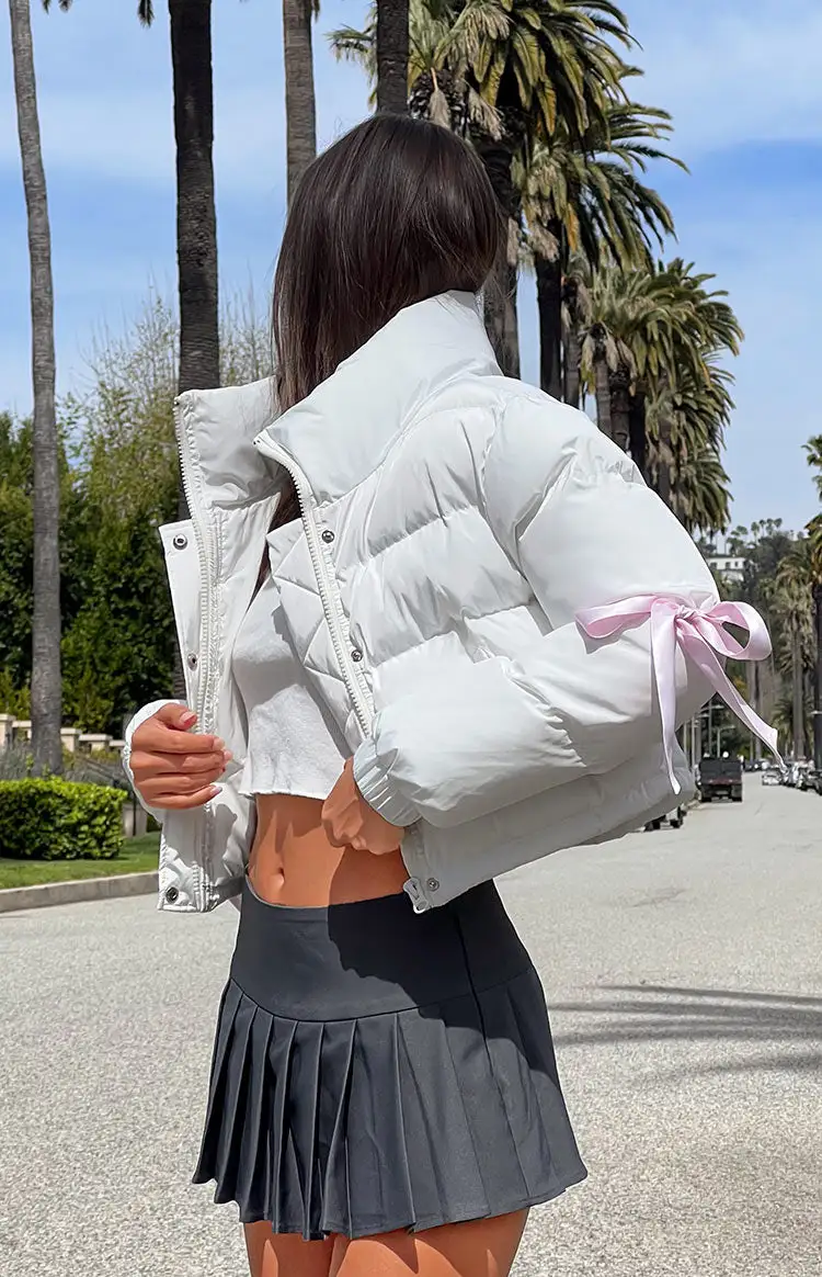 Polar White Bow Puffer Jacket