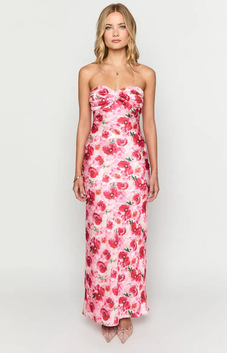 Ashley Pink Floral Formal Maxi Dress