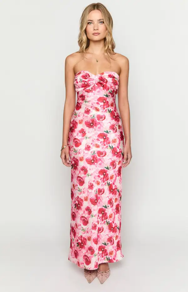 Ashley Pink Floral Formal Maxi Dress