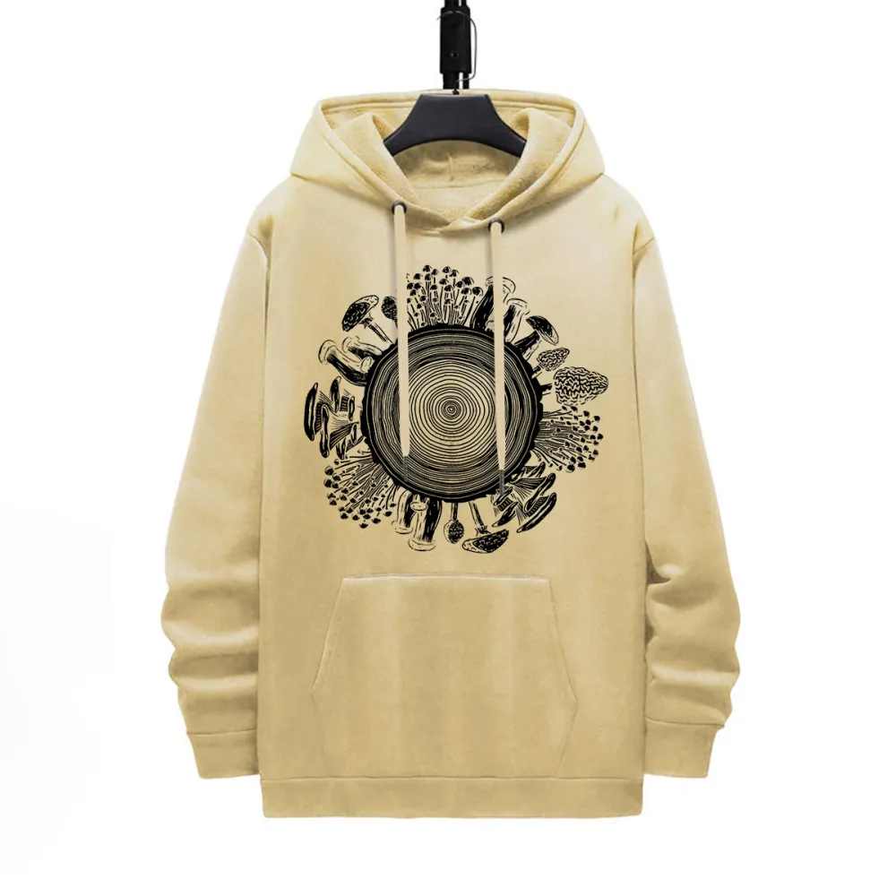 WOOD GRAIN MUSHROOMSPATTERN PRINTED HOODIE