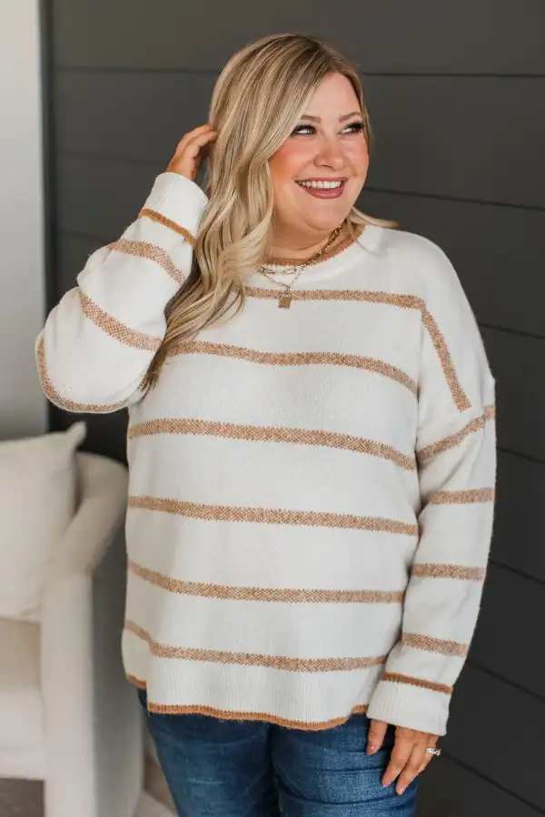 Undivided Attention Striped Sweater- Ivory & Honey