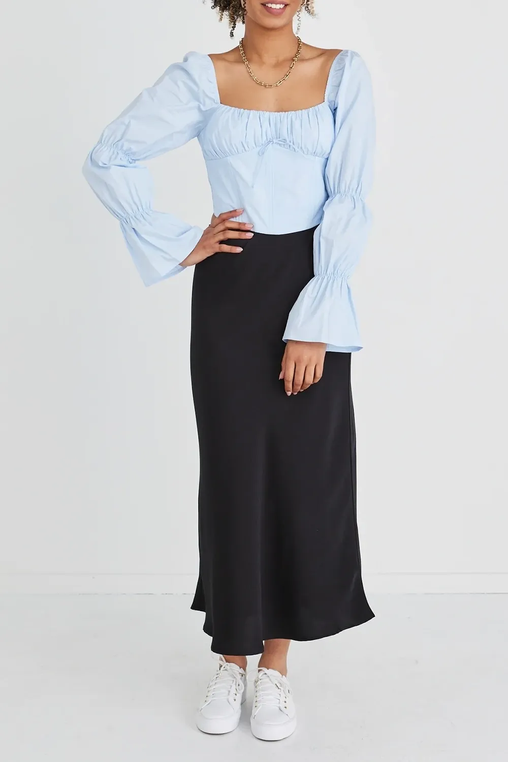 Courtly Pale Blue Poplin Shaped Corset Top